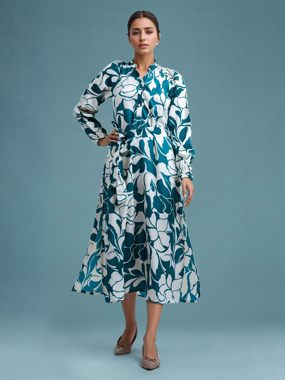 DressBerry Women Floral Printed Crepe Shirt Midi Dress