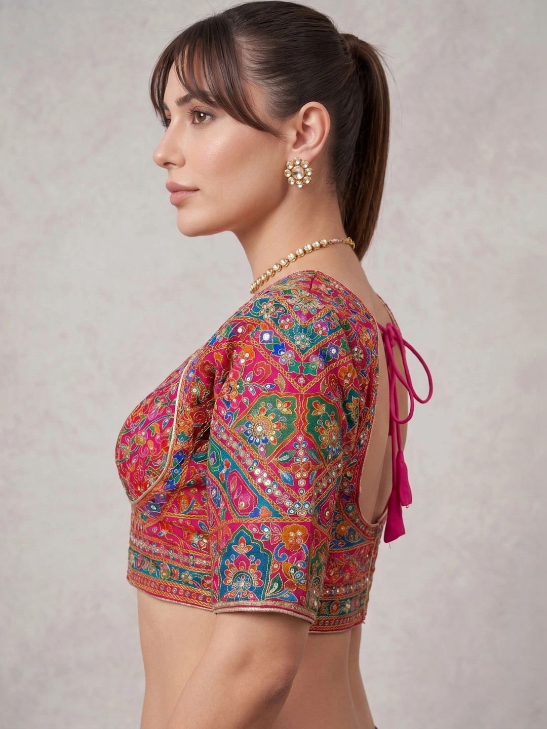 SZN Silk Embroidered Mirror Work Saree Blouse