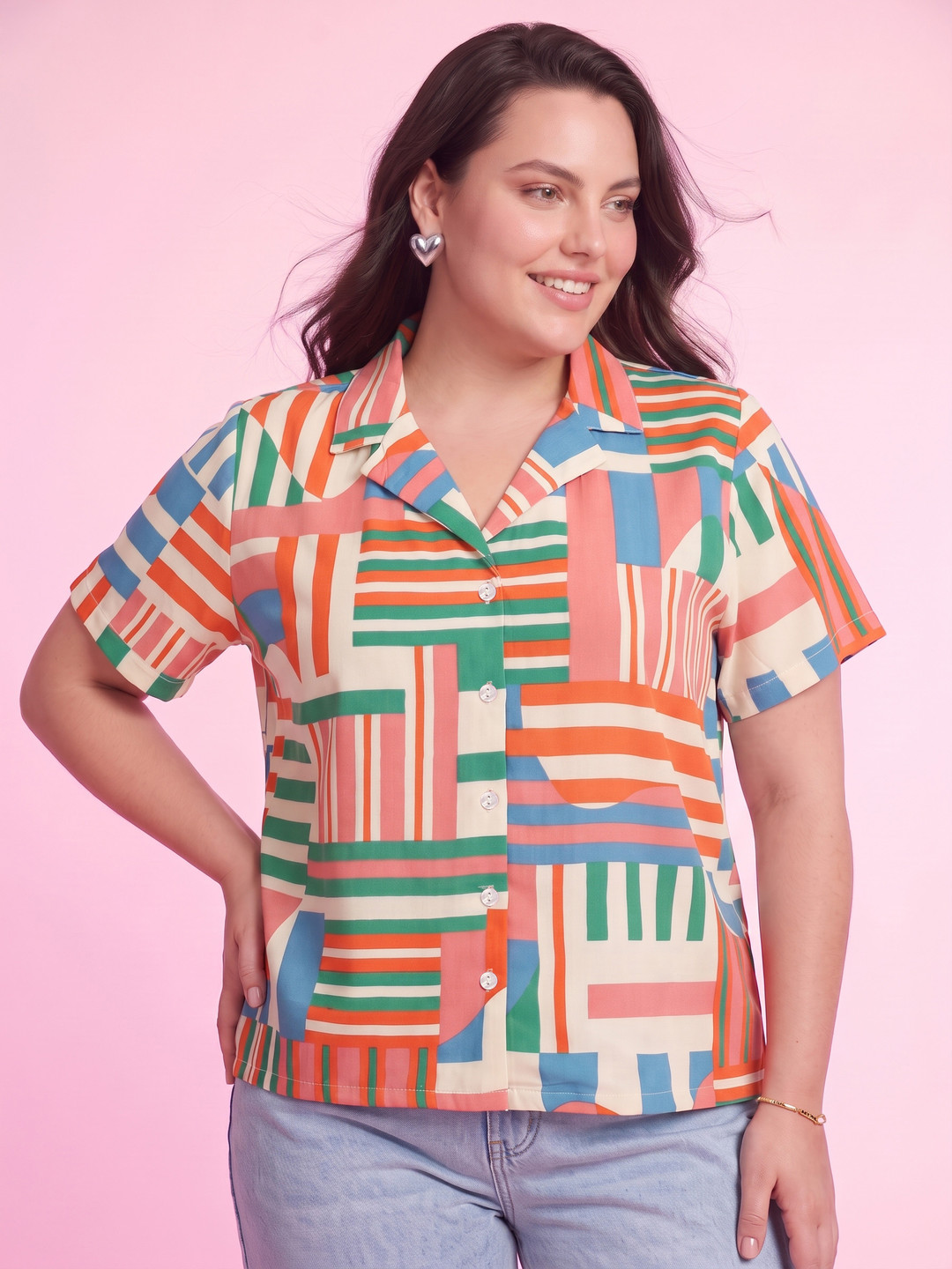 DressBerry Curve Plus Size Printed Casual Shirt
