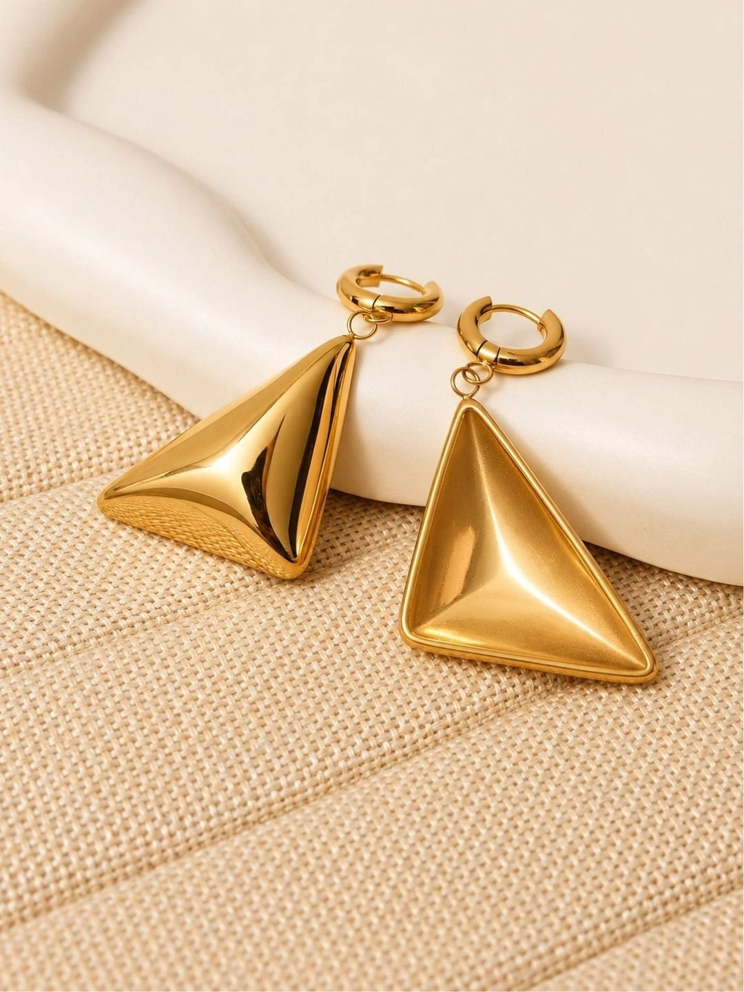DIVING SWAN Women 18K Thick Gold Plated Naira Prism Drop Earring