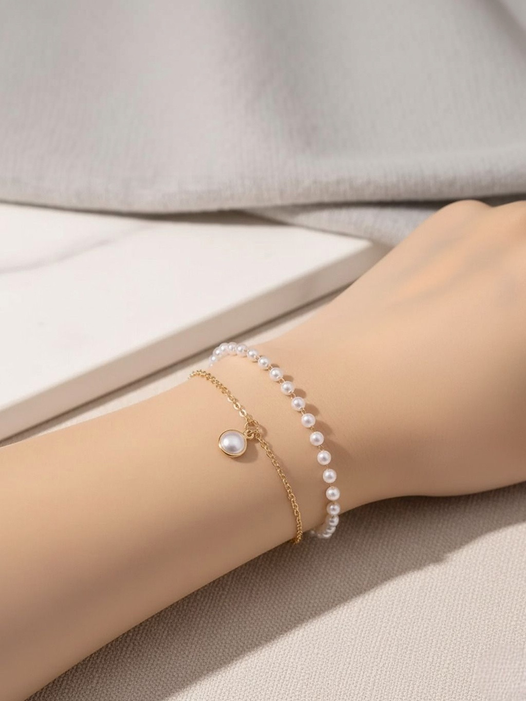 DressBerry Women Pearls Gold-Plated Multistrand Bracelet
