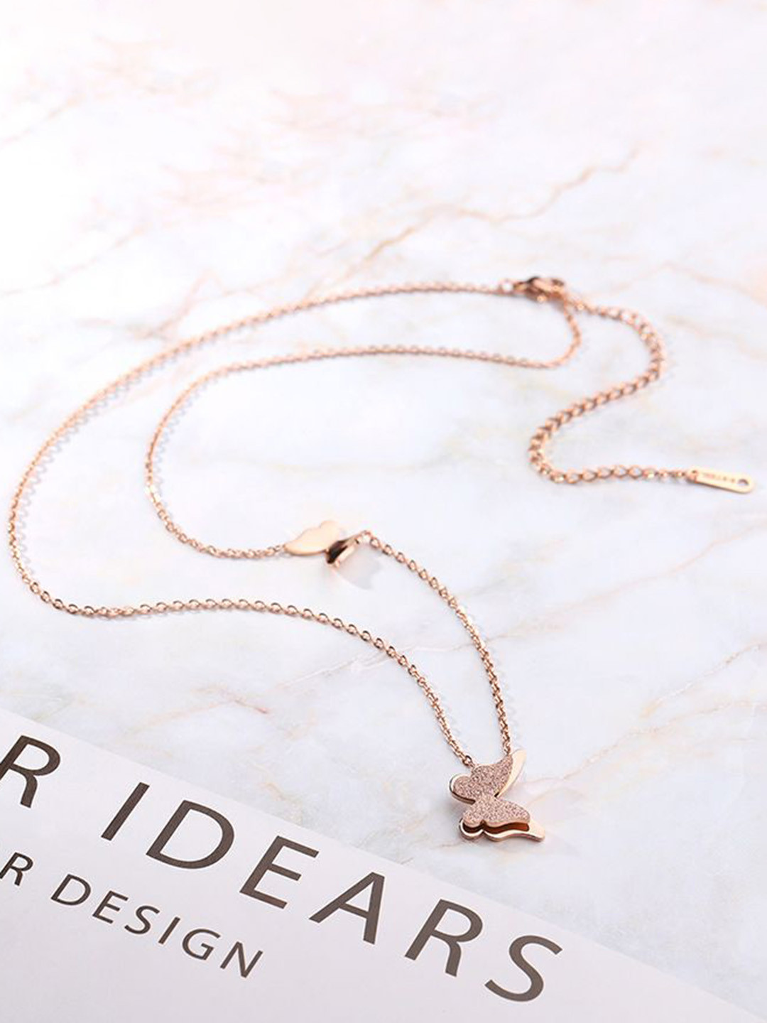 DressBerry Rose Gold-Plated Butterfly Shaped Pendant With Chain