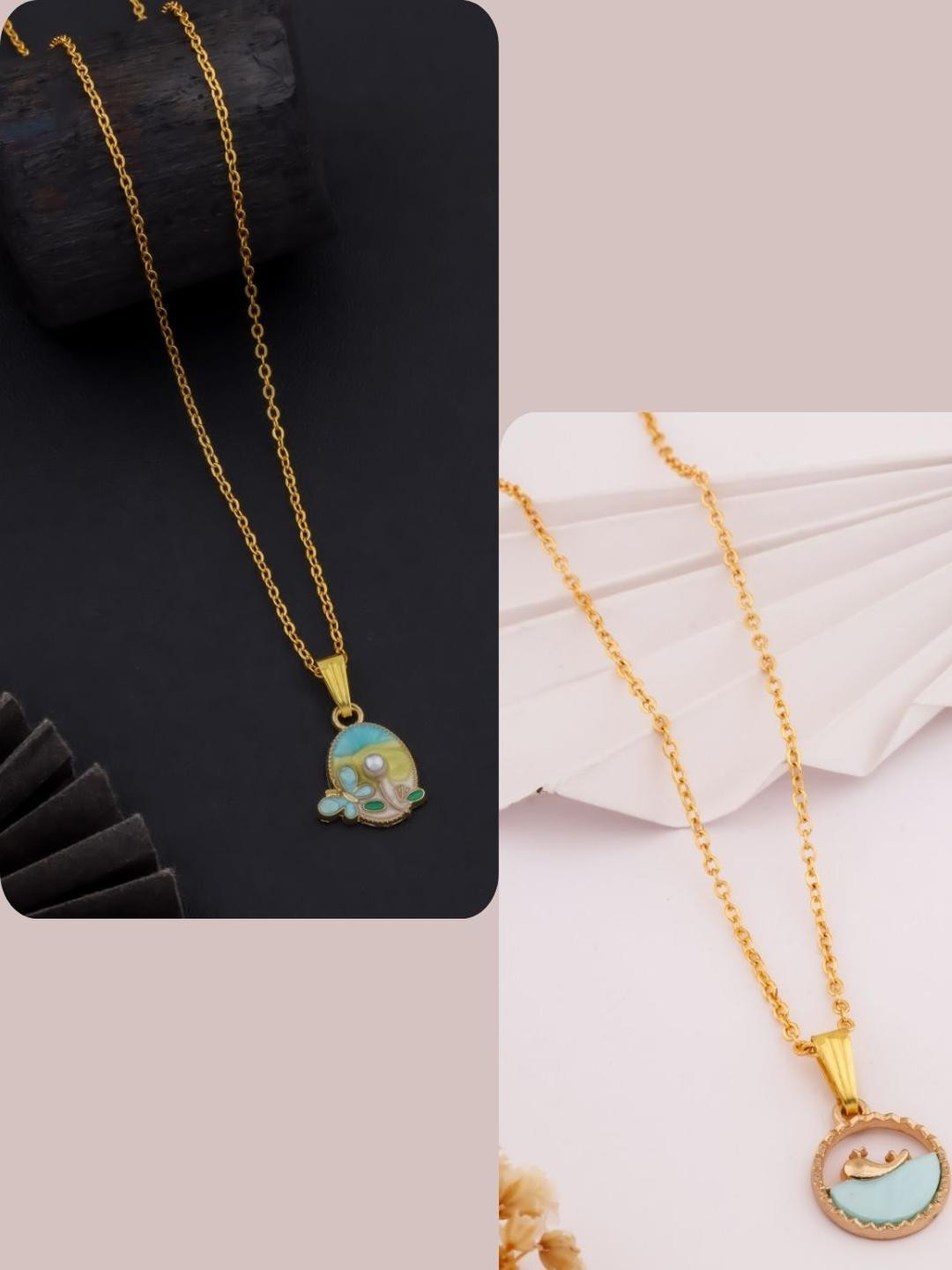 DressBerry Set Of 2 Gold-Plated Brass Minimal Artificial Beads Necklace