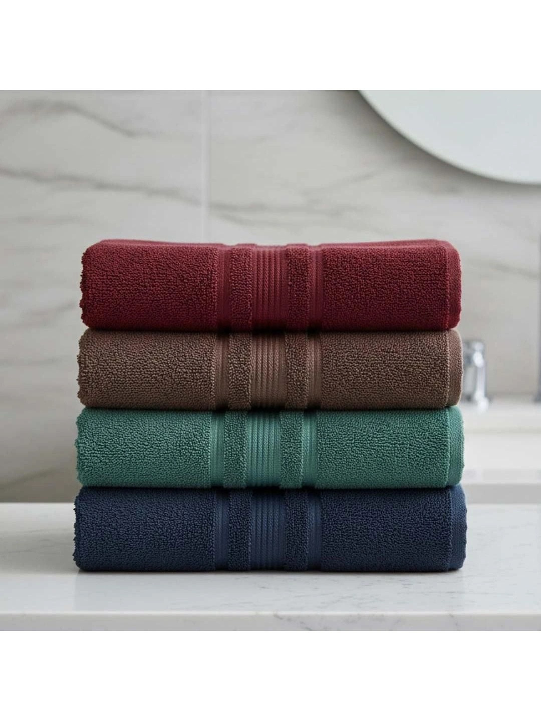 Athom Living Multicoloured & Maroon 4 Striped Cotton 500 GSM Bath Towel