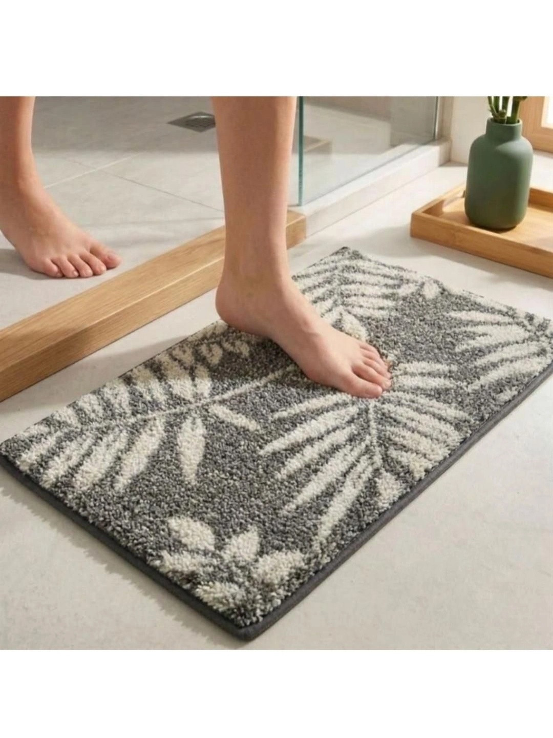Athom Trendz Grey & Black Printed Anti-Slip Bathmat 58x38 cm