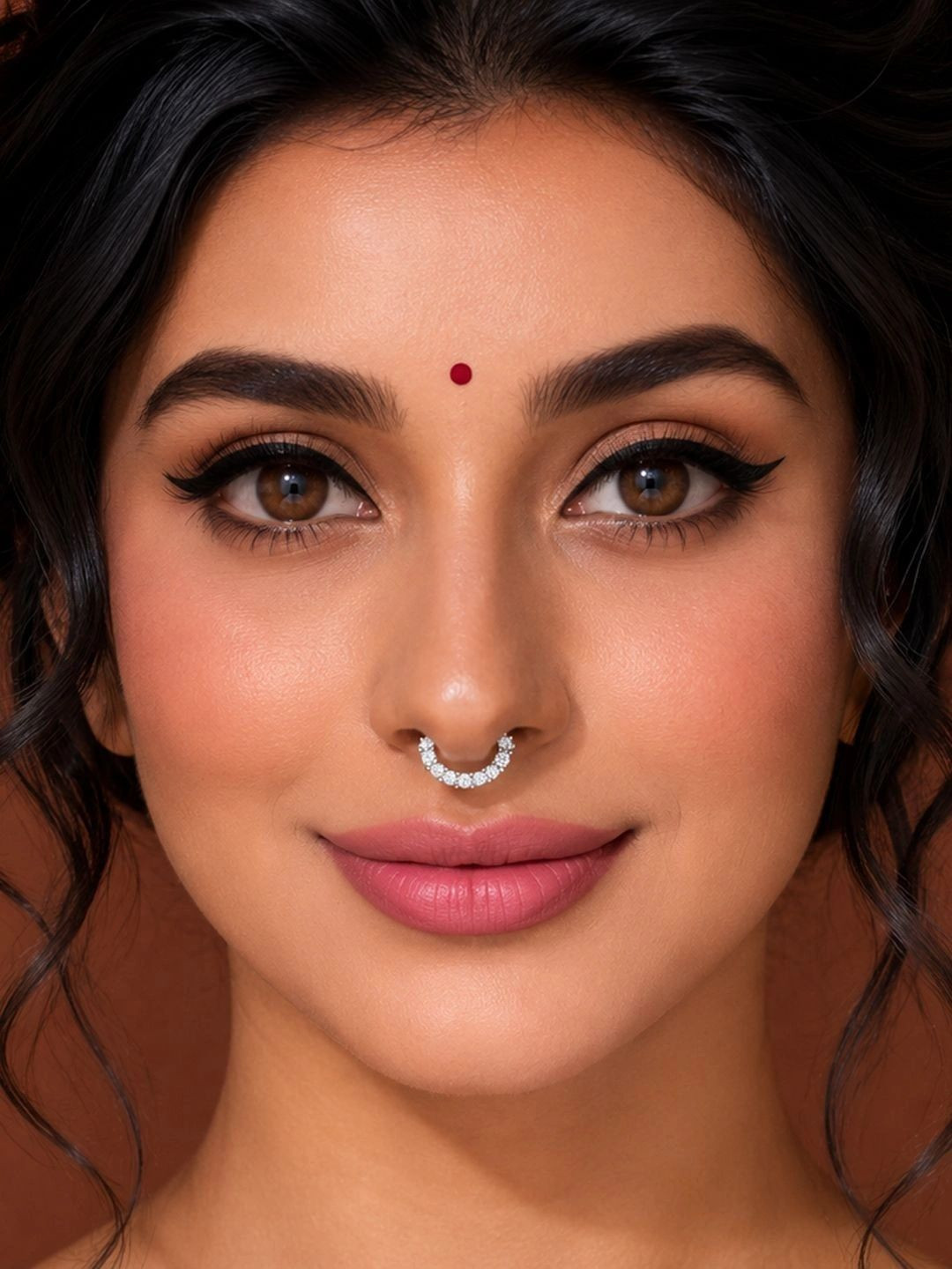 ADIVA Silver-Plated Round White AD Stone Septum Nose Ring