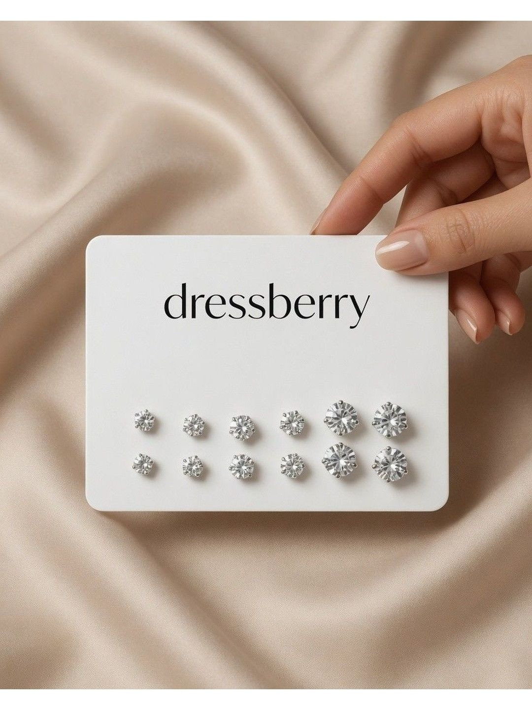 DressBerry Set Of 6 Silver Plated Artificial Stones Studded Circular Shaped Studs
