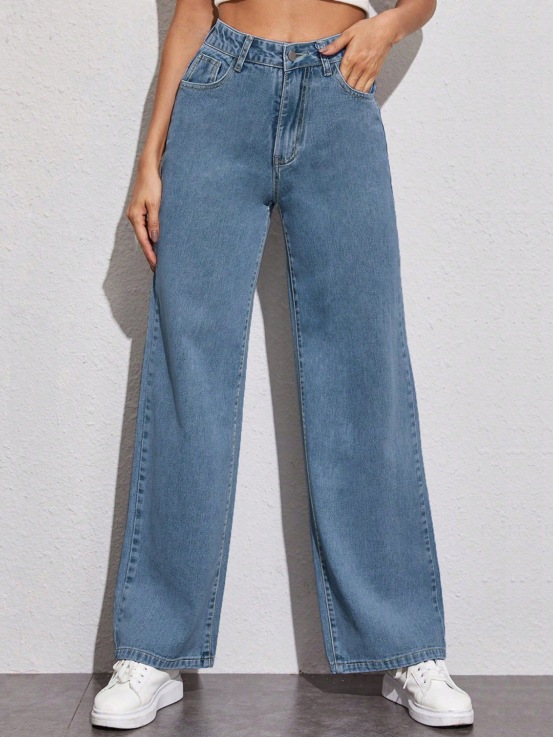 DressBerry Women Comfort Straight Fit High-Rise Light Fade Acid Wash Stretchable Jeans