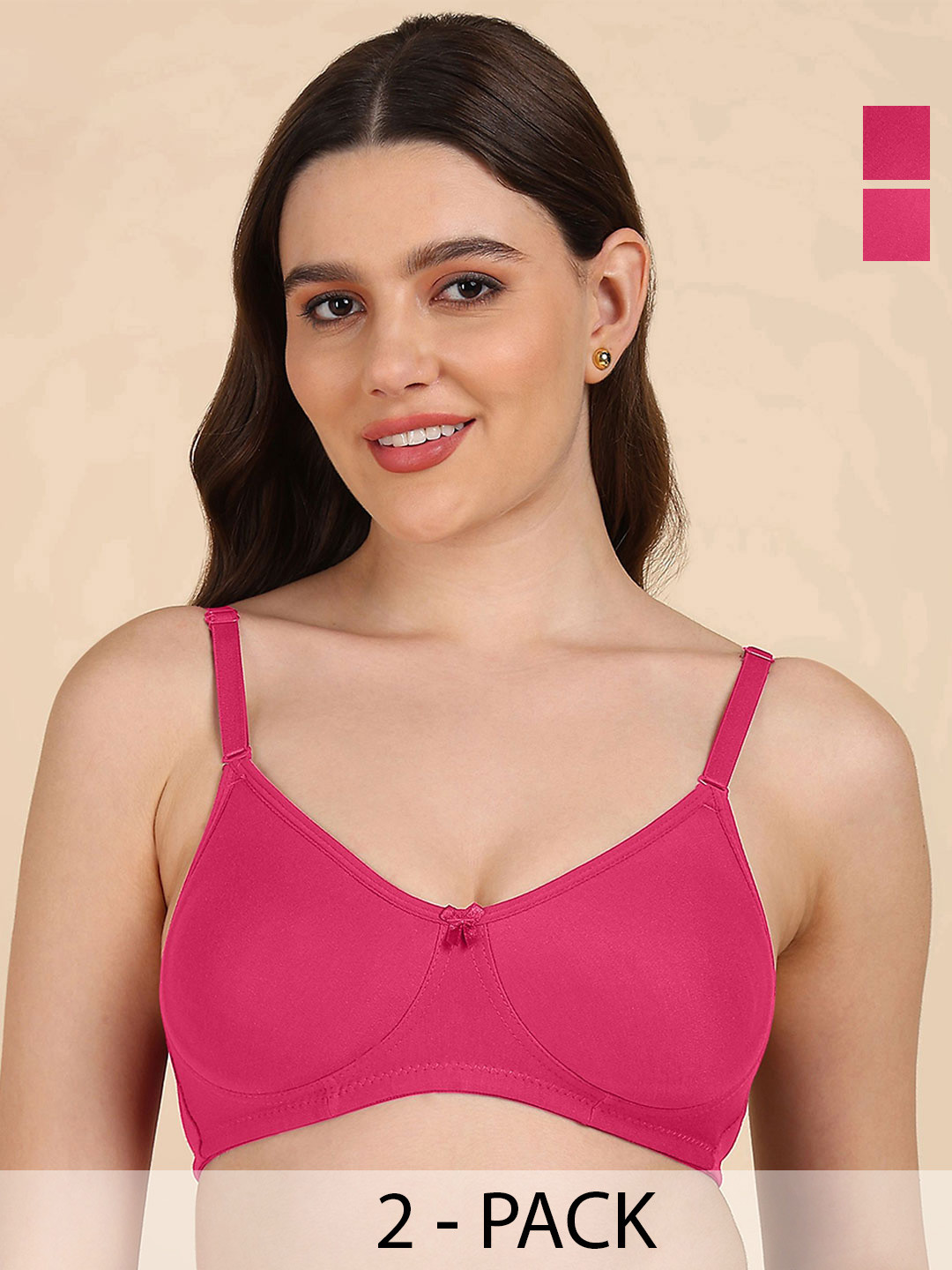 DressBerry Pack of 2 Cotton Full Coverage Non-wired T-shirt Bra with Side-Panel & Concealer