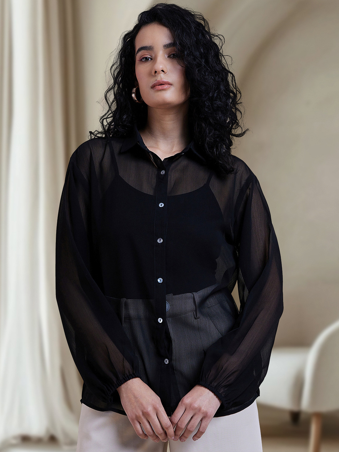 DressBerry Women Spread Collar Solid Casual Shirt