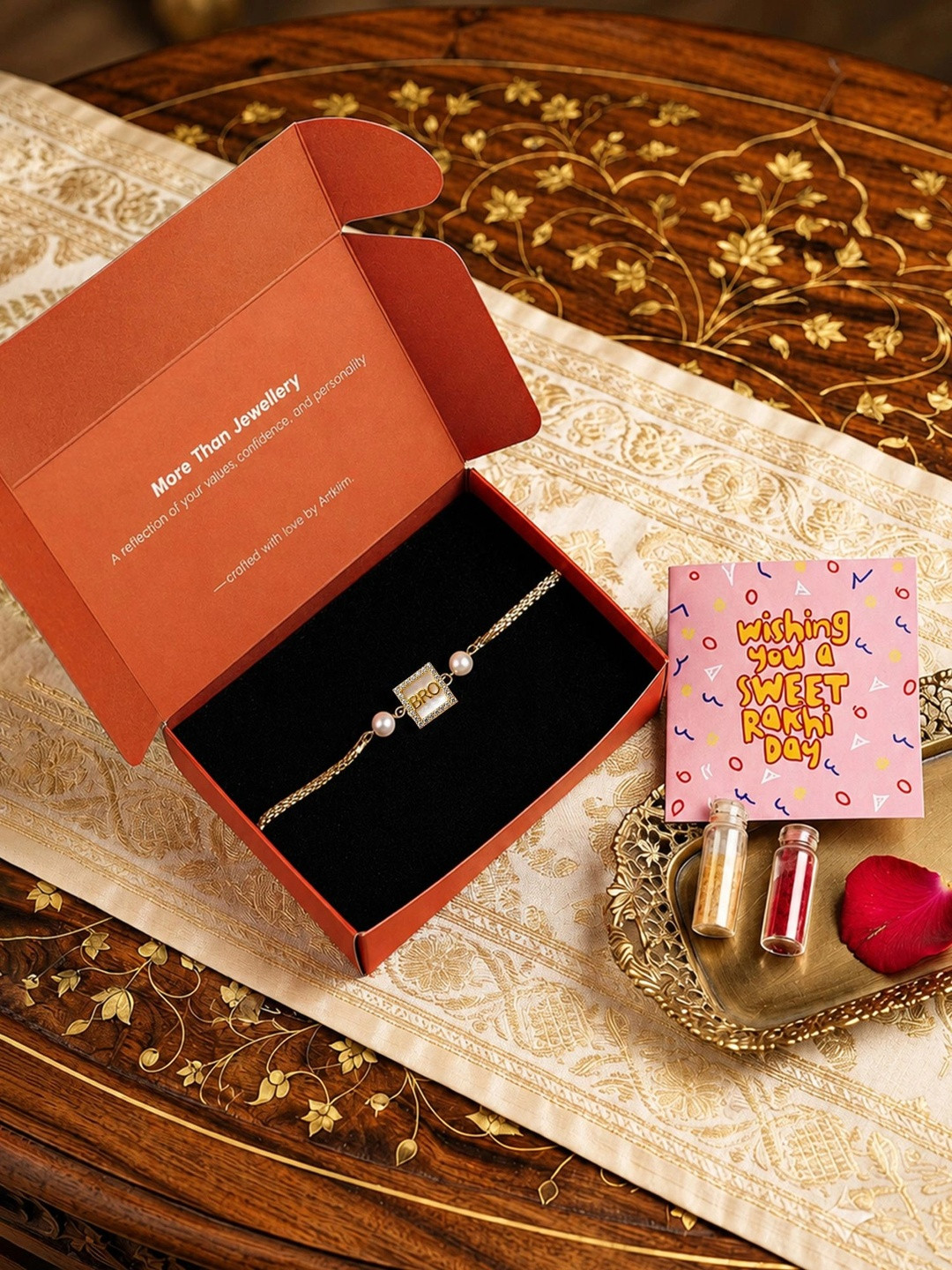 ARTKLIM Anti tarnish Rudraksh Rakhi Bracelet for Brother with Roli Chawal and Gift Card