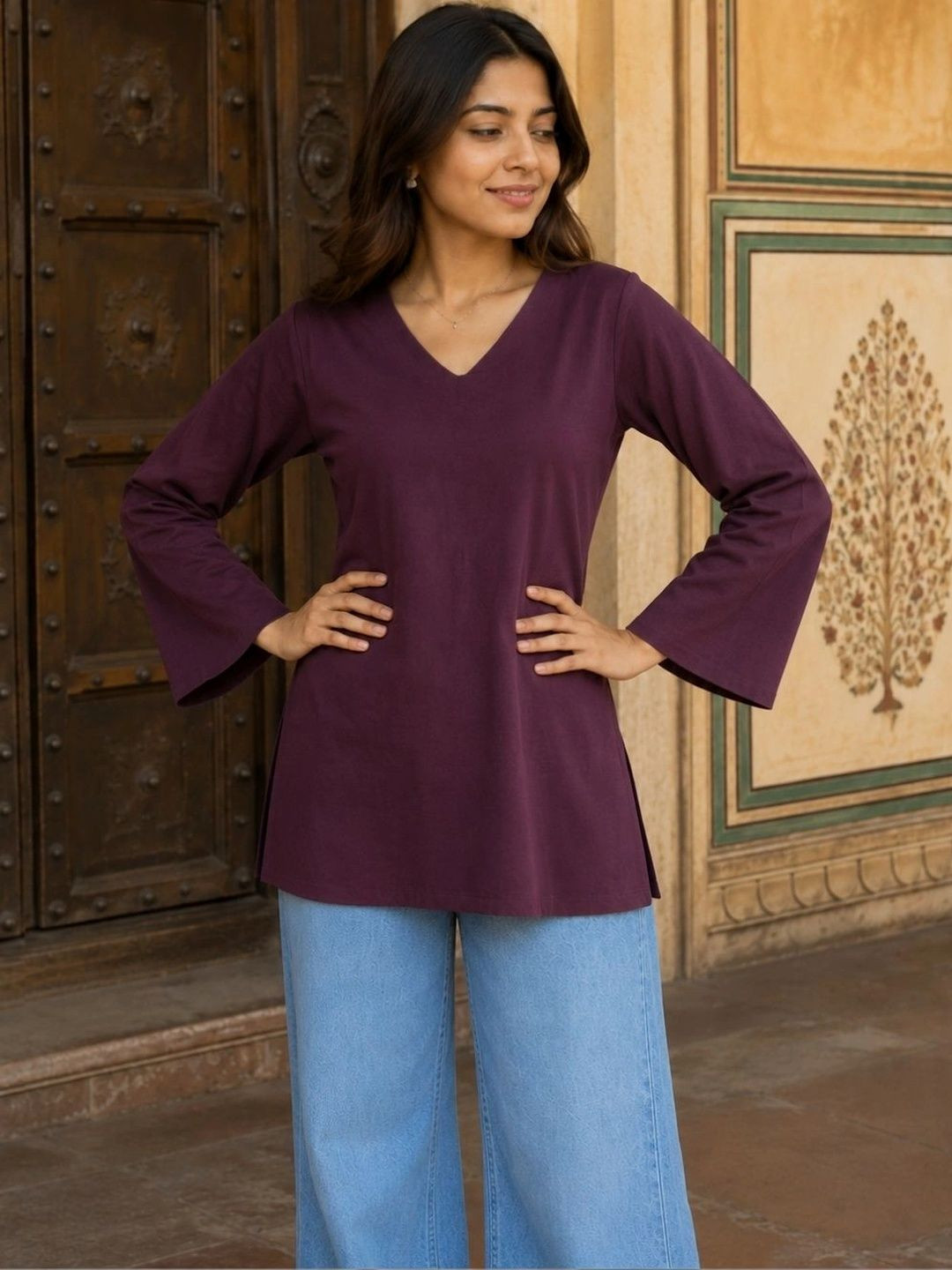 swingal V-Neck Pure Cotton Kurti