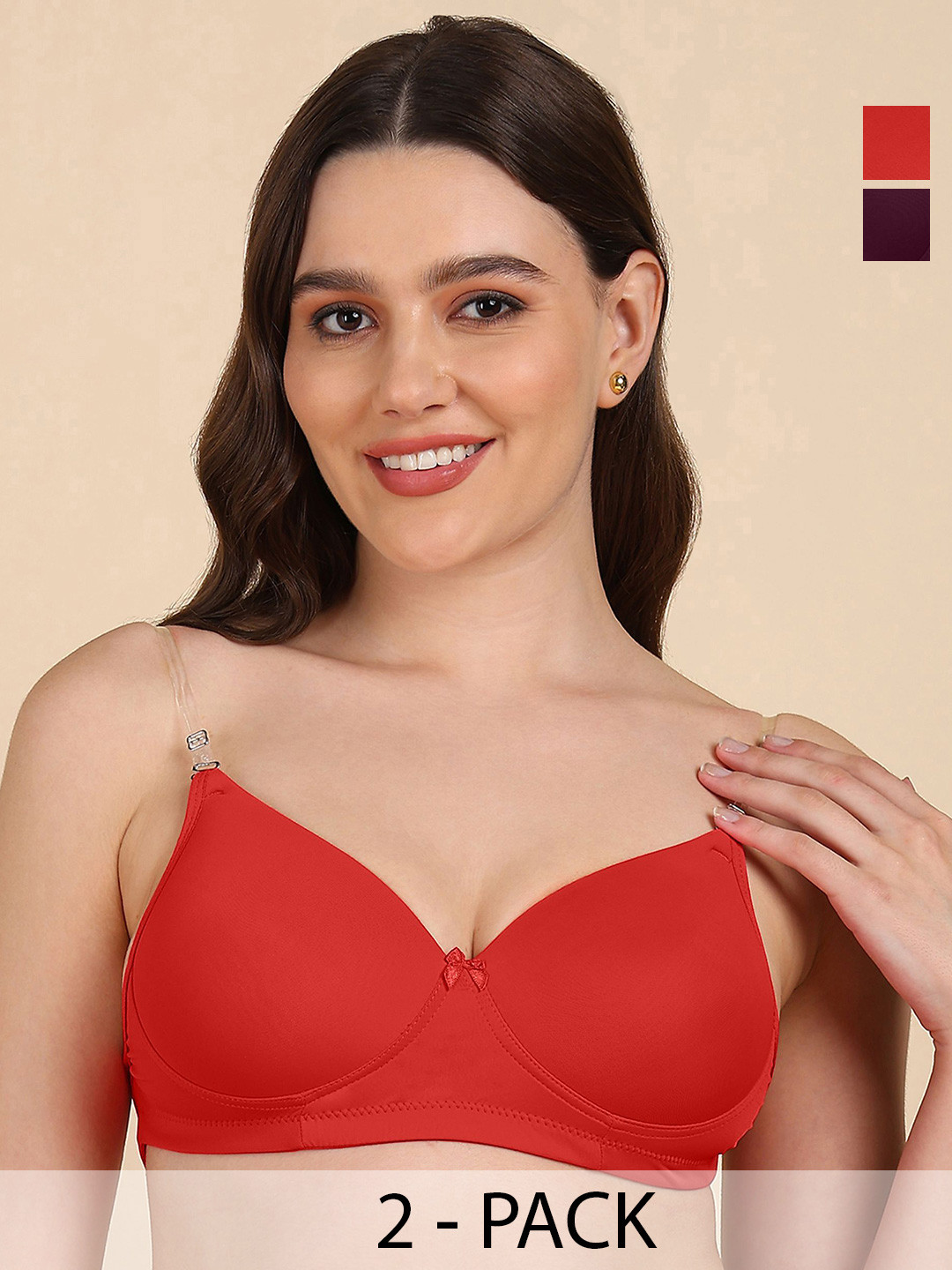 DressBerry Pack of 2 Full Coverage Transparent Back Lightly Padded Bra