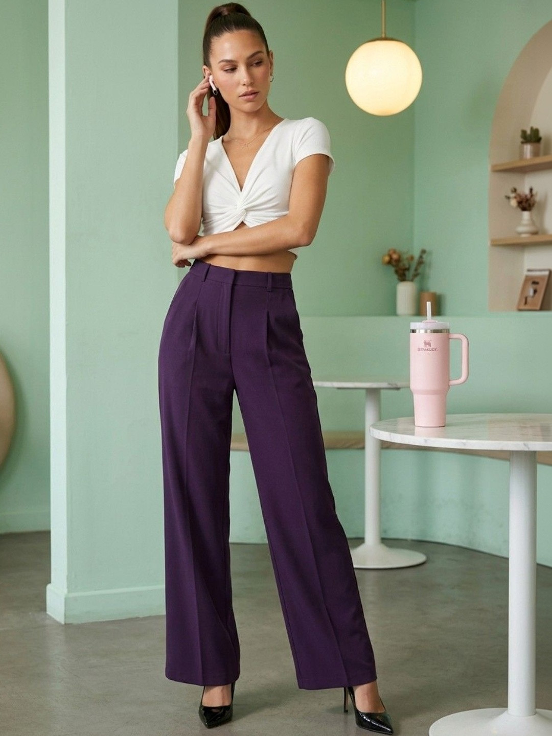 DressBerry Women Comfort Easy Wash Pleated Trousers