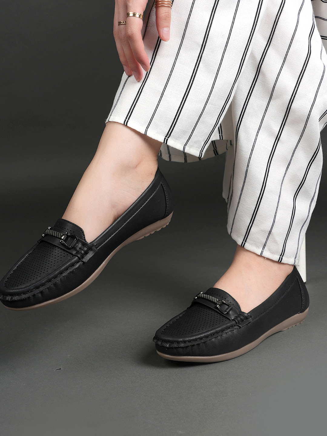 DressBerry Women Patent Leather Loafers with Buckles