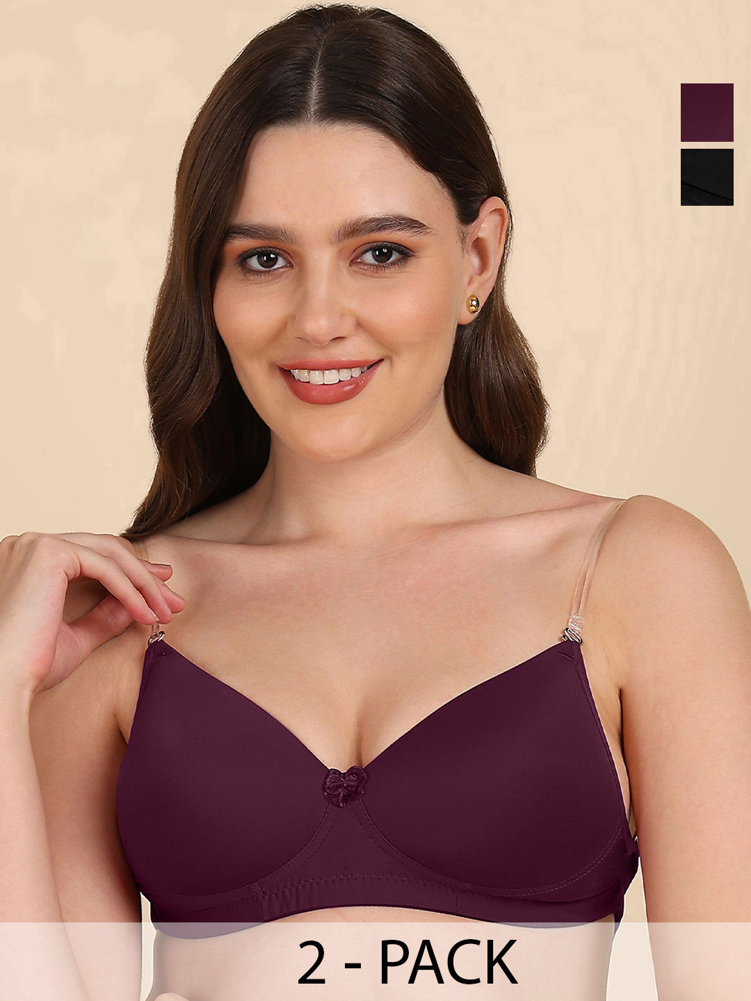 DressBerry Pack of 2 Full Coverage Transparent Back Lightly Padded Bra