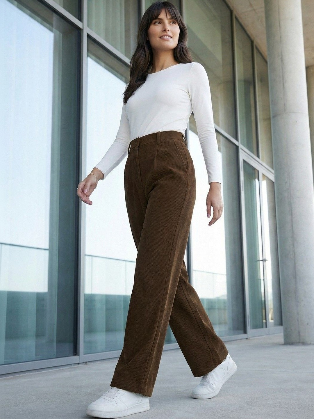 DressBerry Women Relaxed Easy Wash Poly Cotton Pleated Trousers