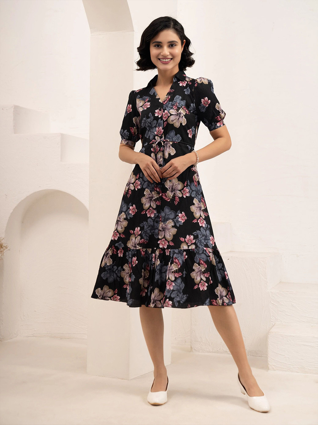 DressBerry Women Floral Print Crepe Fit & Flare Dress
