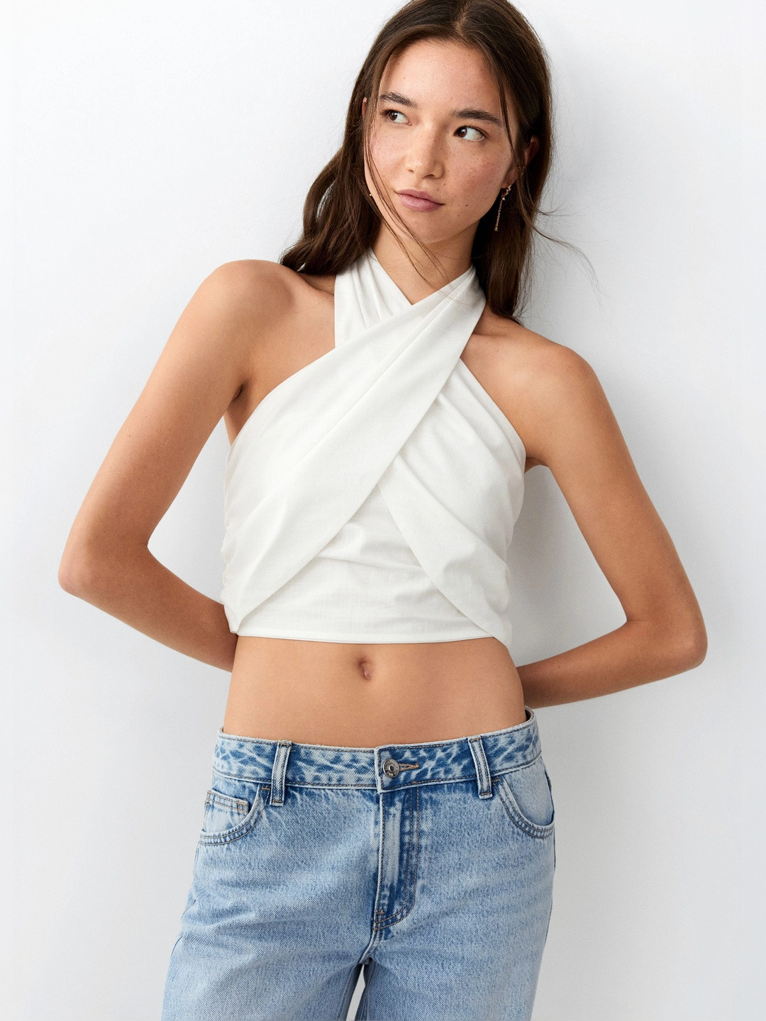 MANGO MNG Halter Neck Wrap Crop Top