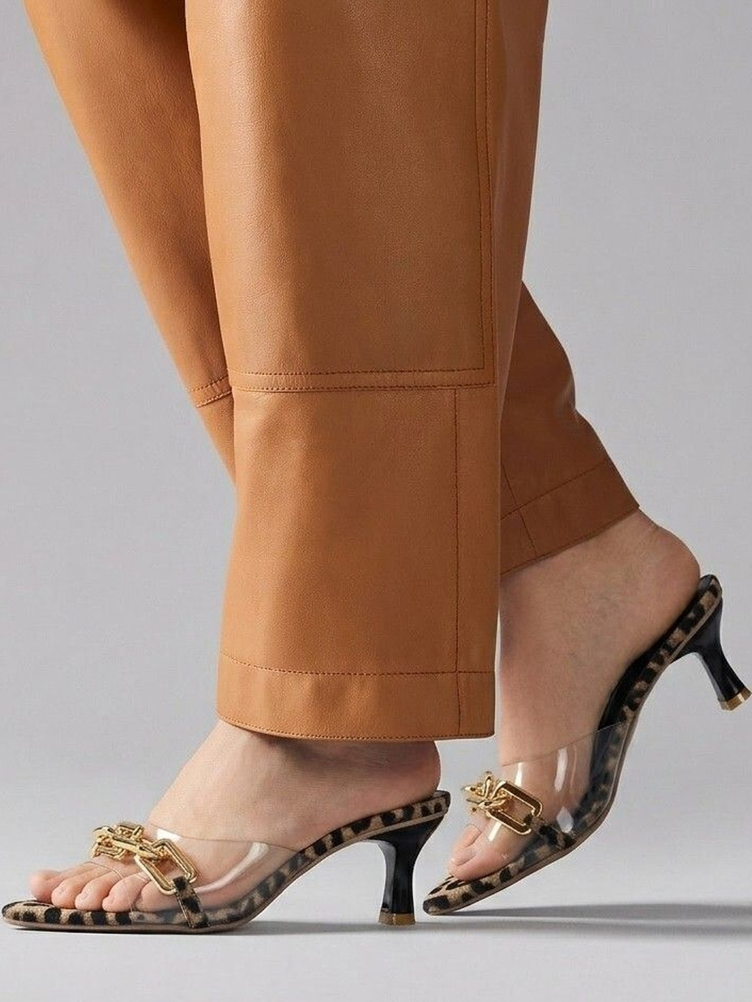 DressBerry Printed Party Kitten Mules with Buckles