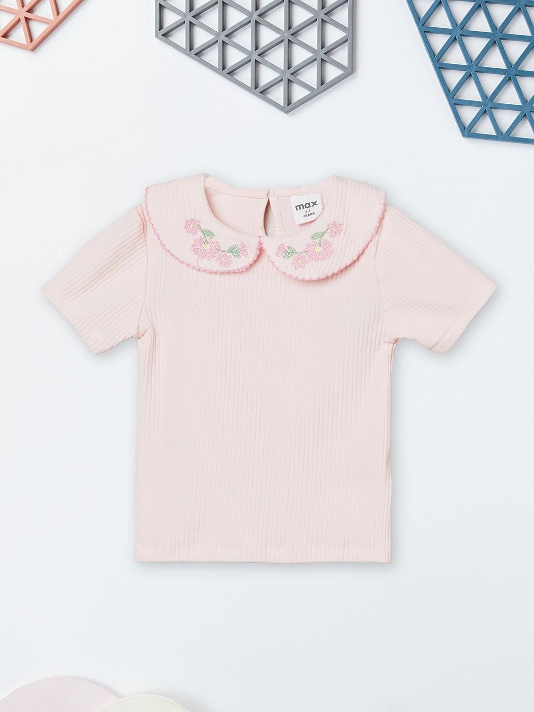 max Floral Embroidered Peter Pan Collar Cotton Blend Top