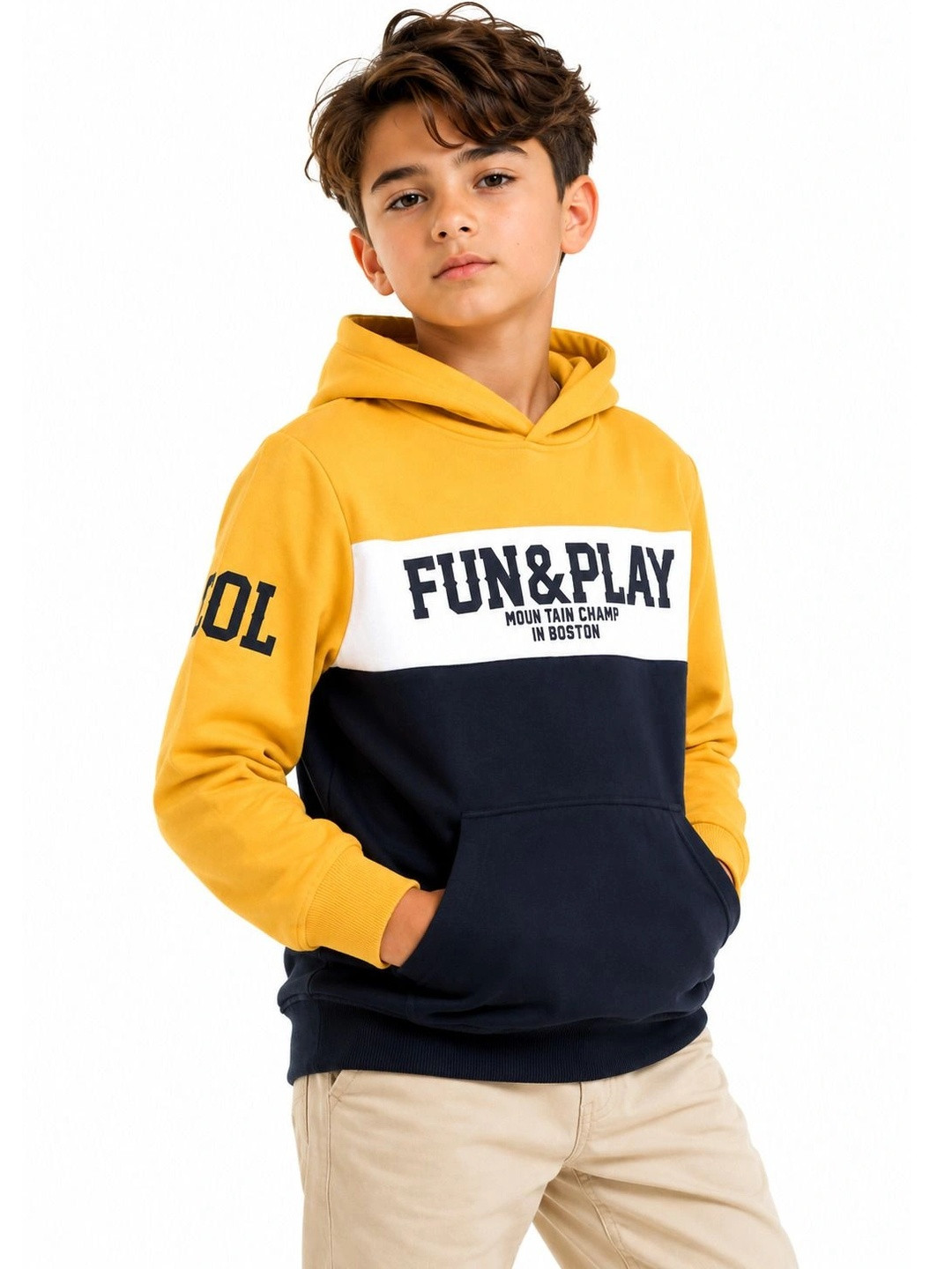 Alan Jones Boys Colourblocked Hooded Pullover Sweatshirt