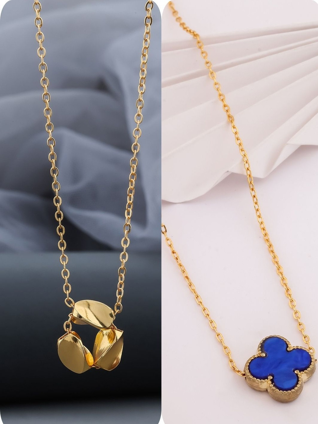 DressBerry Set Of 2 Gold-Plated Brass Minimal Artificial Beads Necklace