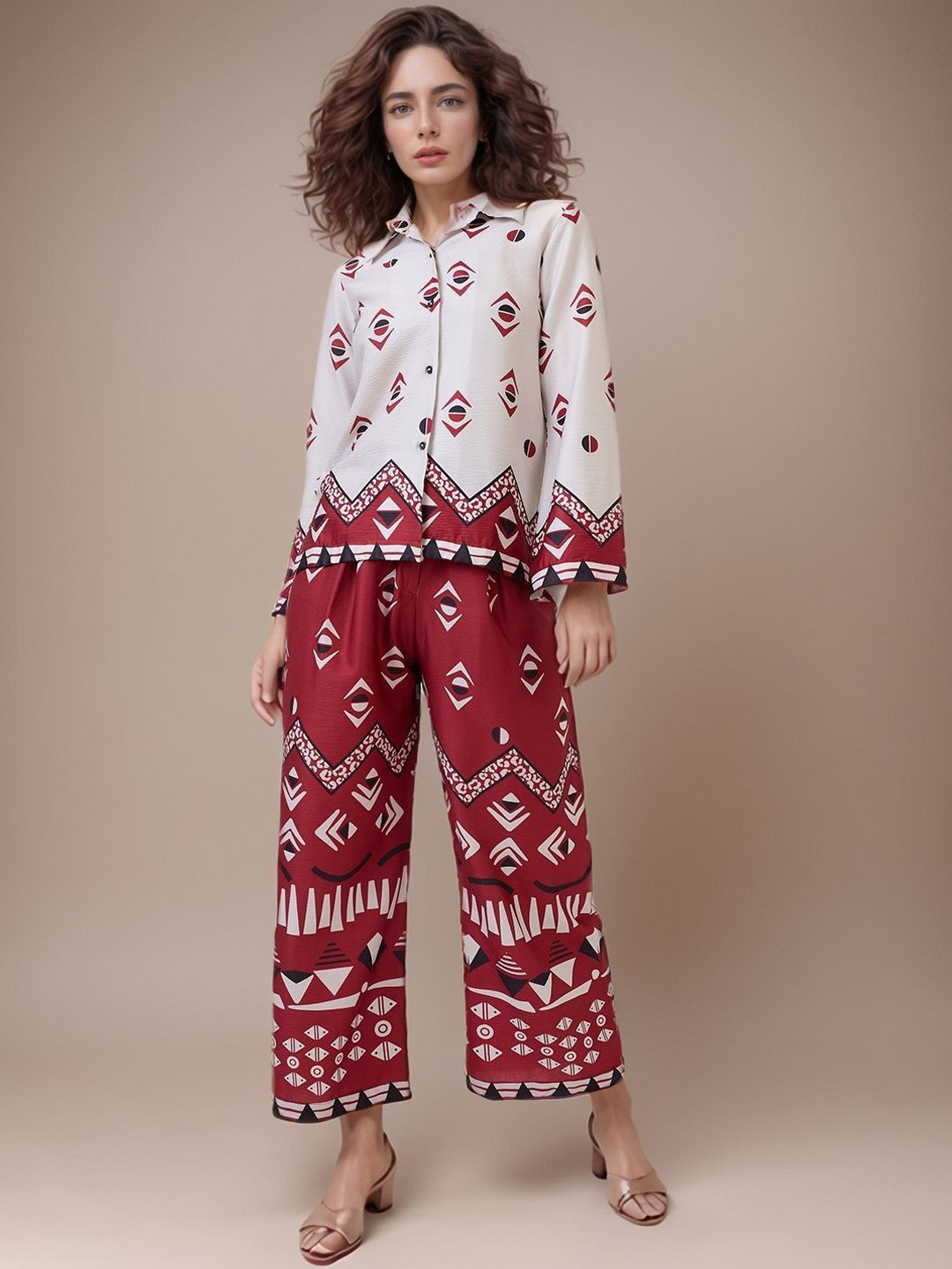 DressBerry Printed Long Sleeves Shirt With Palazzos
