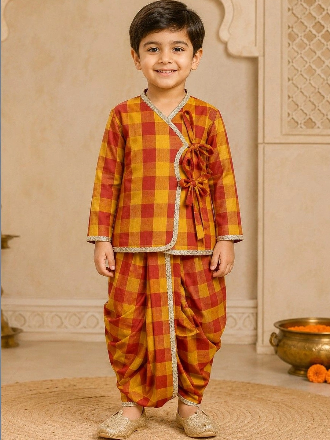 BAATCHEET Boys Angrakha Pure Cotton Kurta with Dhoti Pants