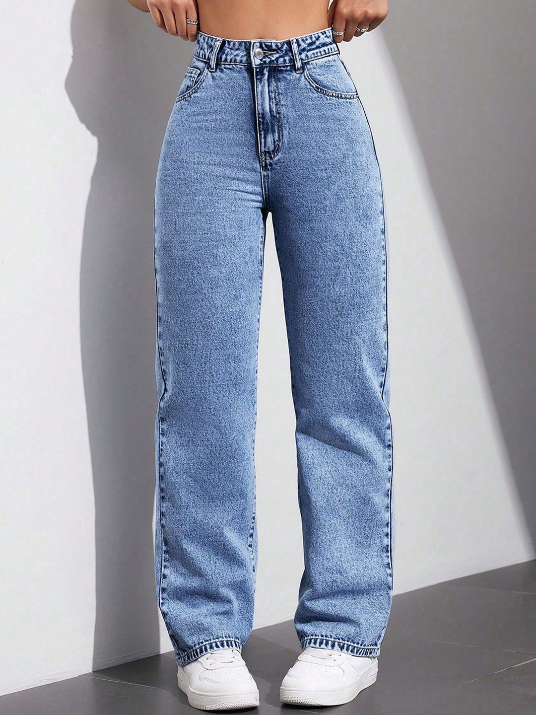 DressBerry Women Comfort Straight Fit High-Rise Light Fade Acid Wash Stretchable Jeans