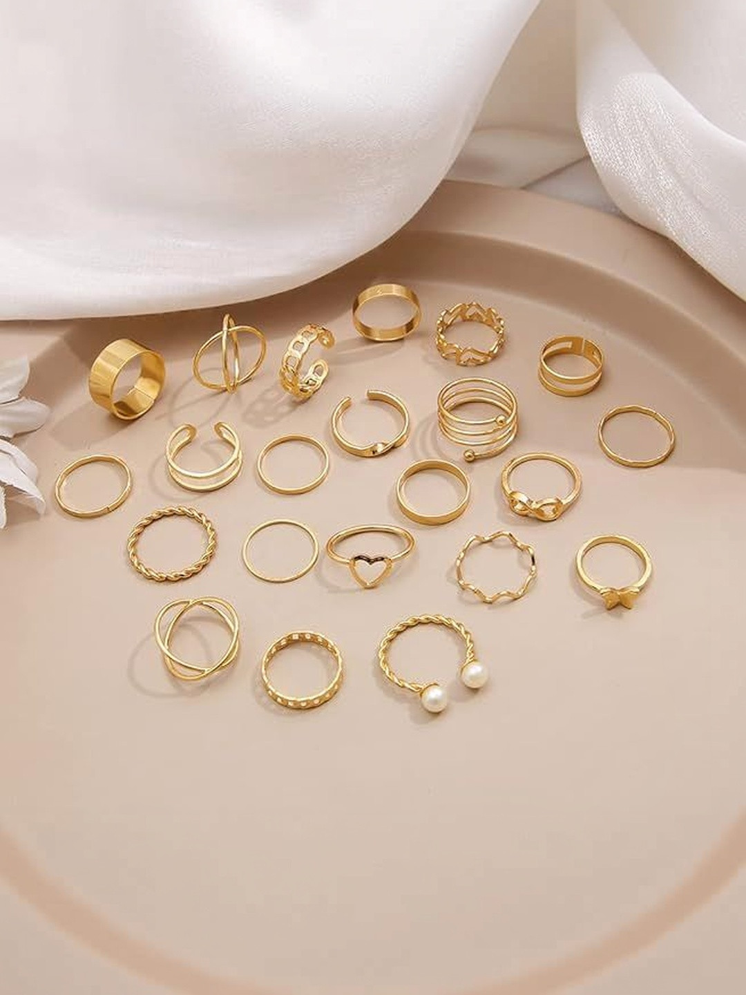 DressBerry Set Of 22 Gold-Plated Adjustable Finger Ring