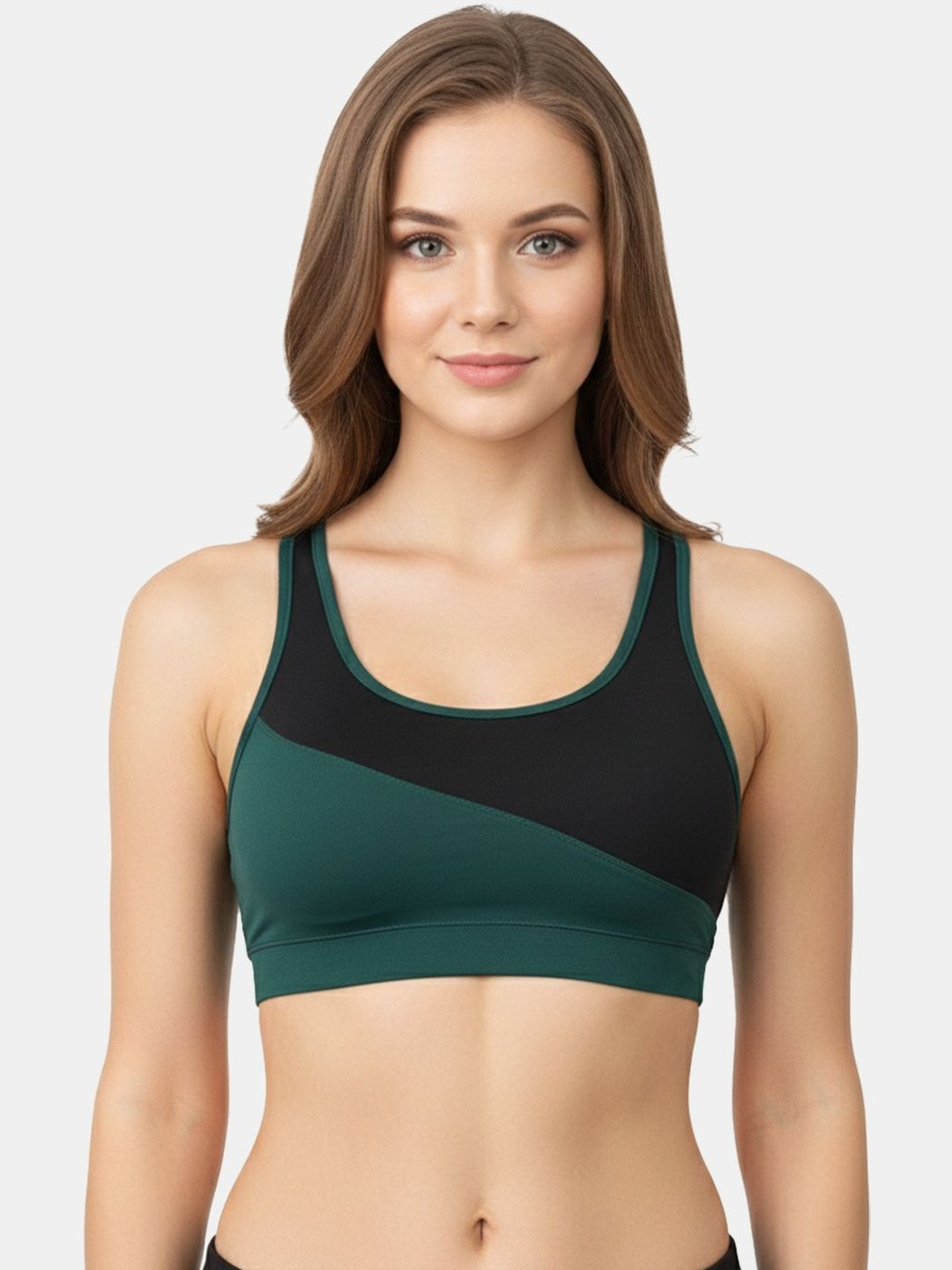 DressBerry Polyester Wireless Non Padded Seamed Racer Back Full Coverage Shaper Sports Bra for Women