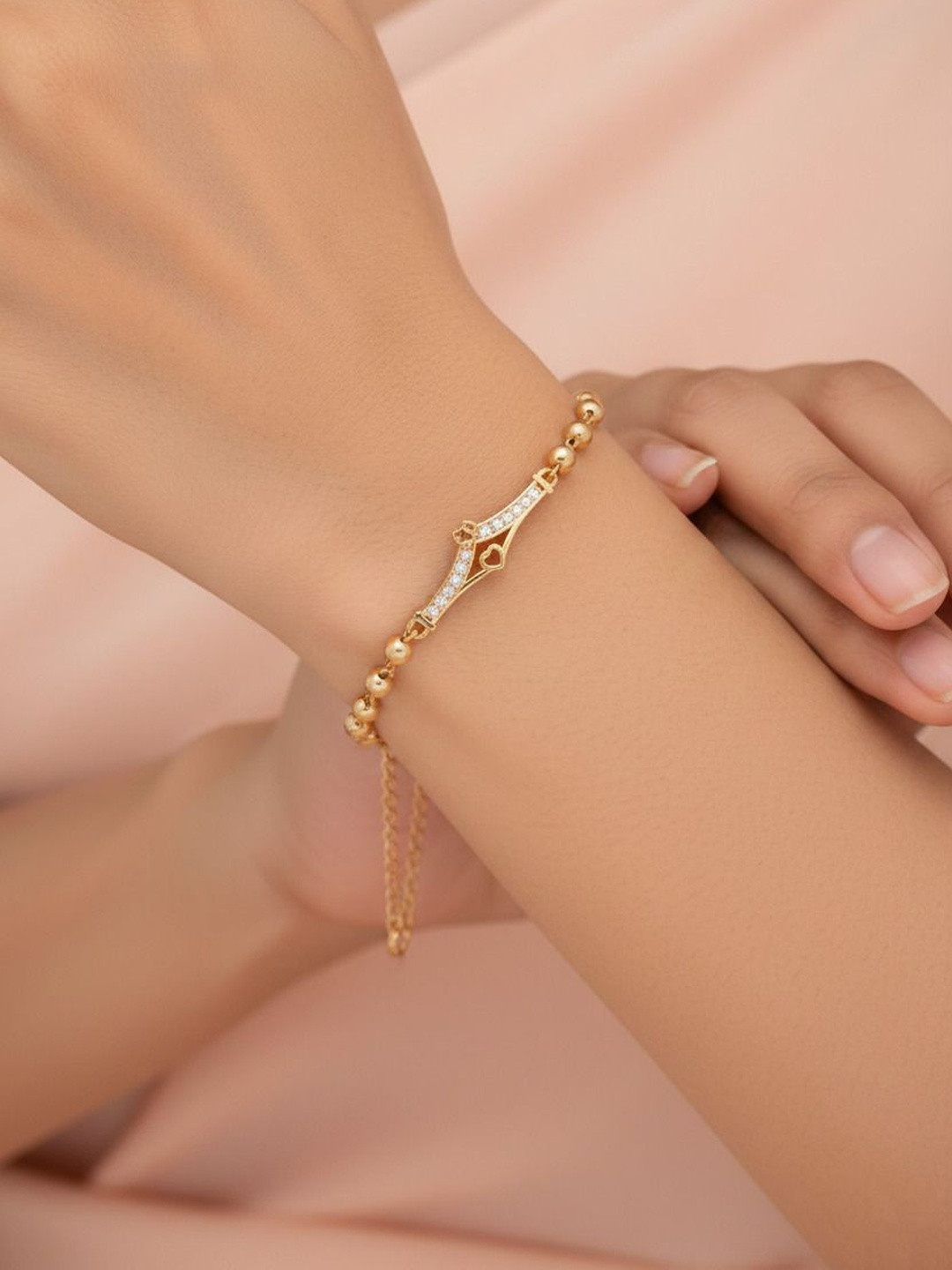 DressBerry Women Brass American Diamond Gold-Plated Link Bracelet