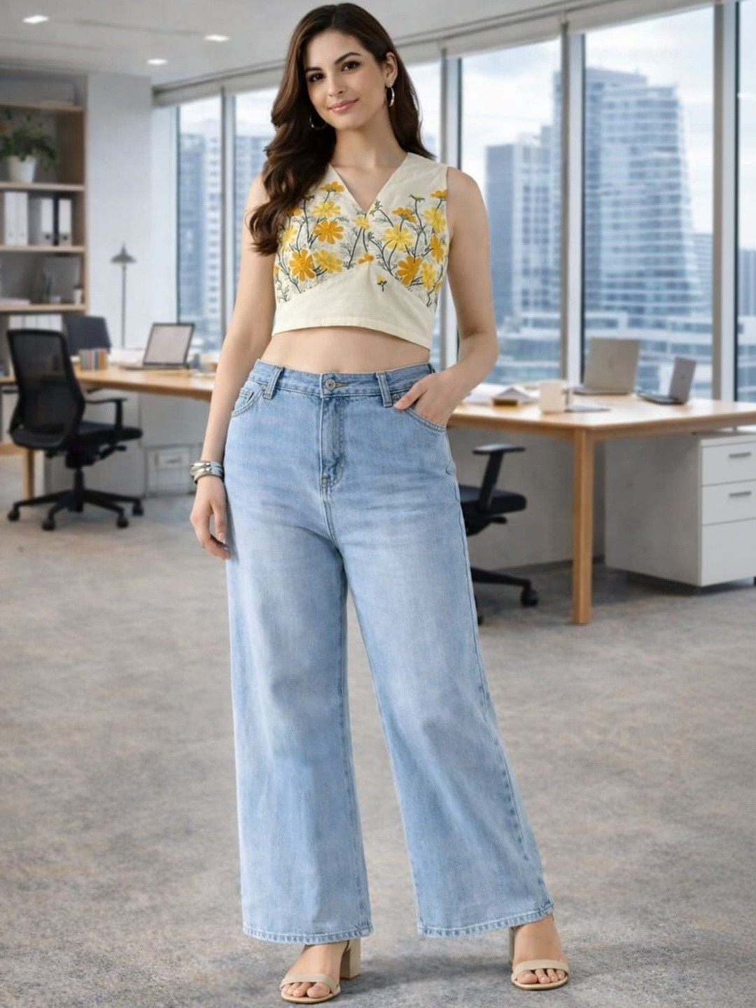 DressBerry Floral Embroidered Cotton Crop Top