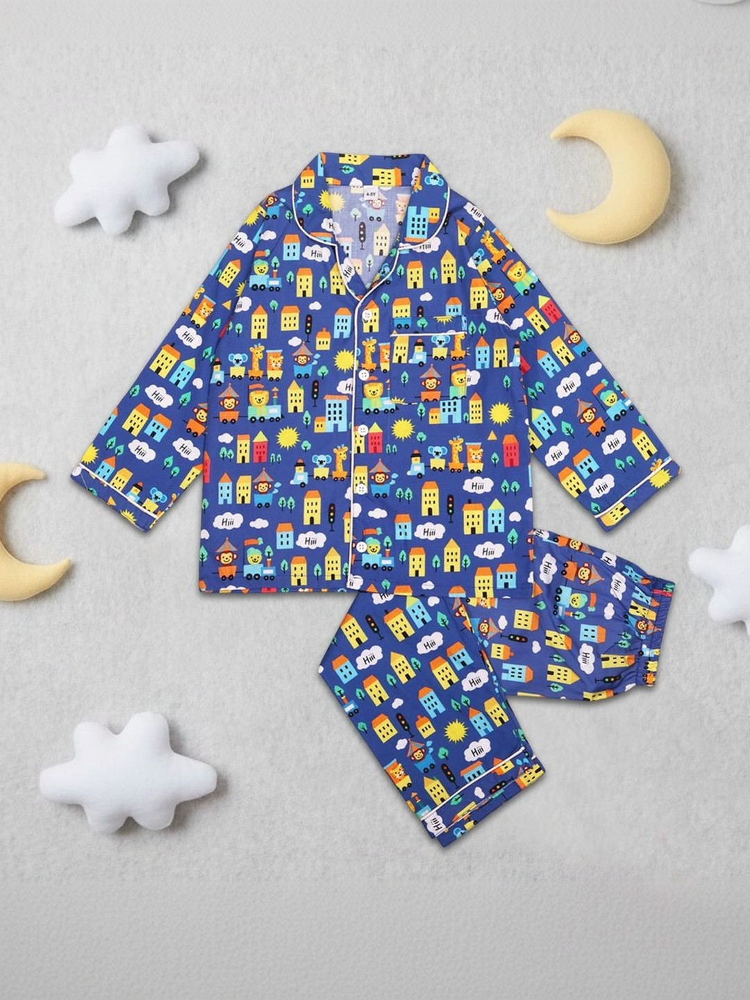 SEHER THREADS Unisex Kids Graphic Printed Night Suits