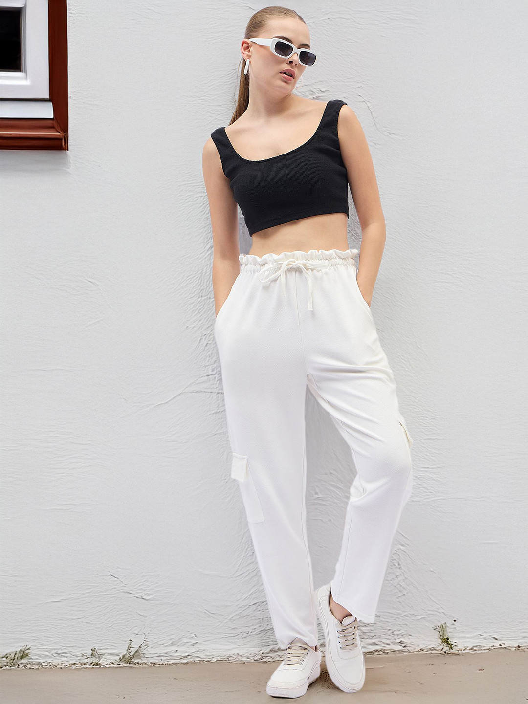 DressBerry Women Relaxed Straight Leg High-Rise Joggers Trousers