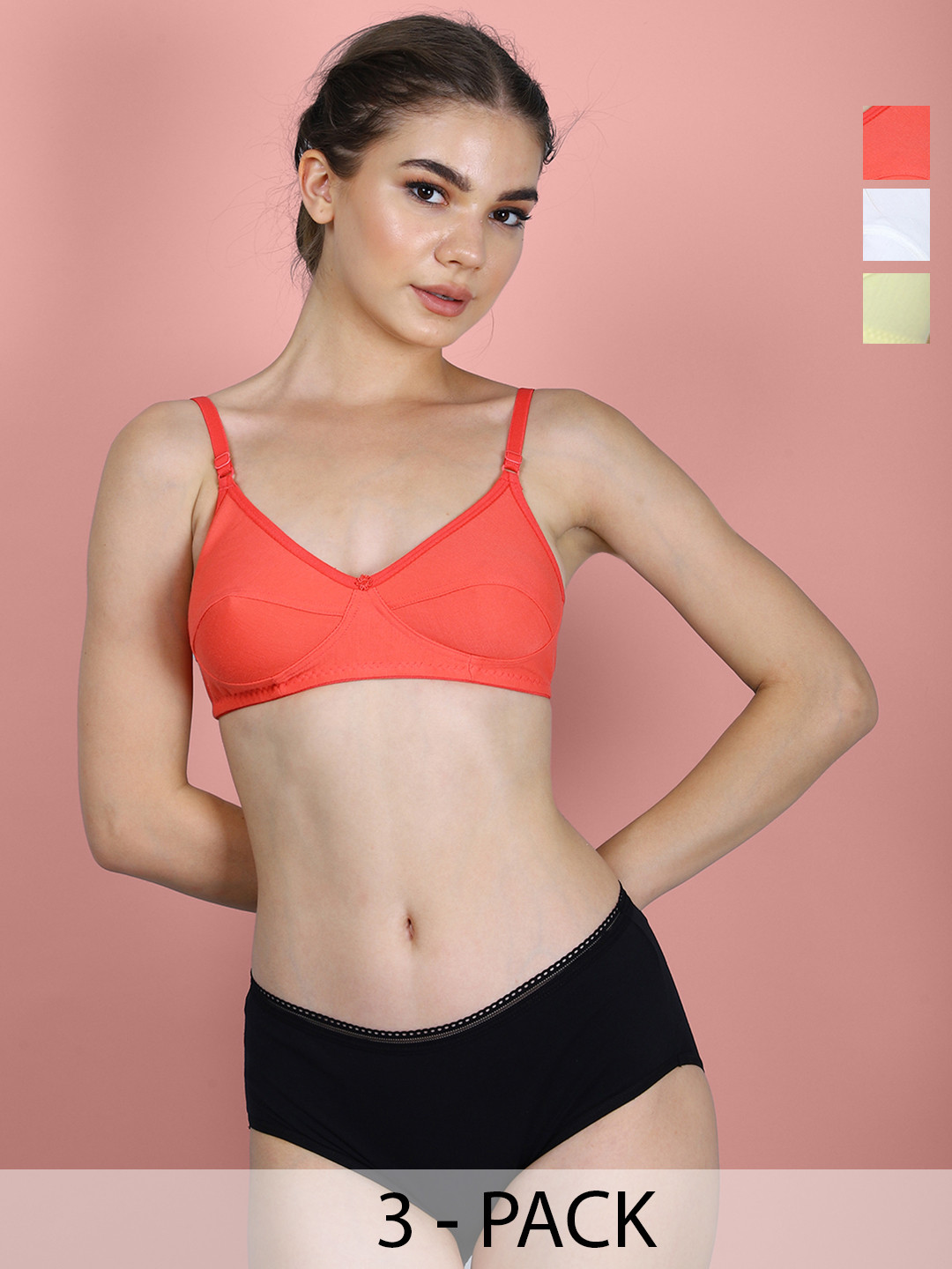 DressBerry Pack Of 3 Cotton Full Coverage Bra