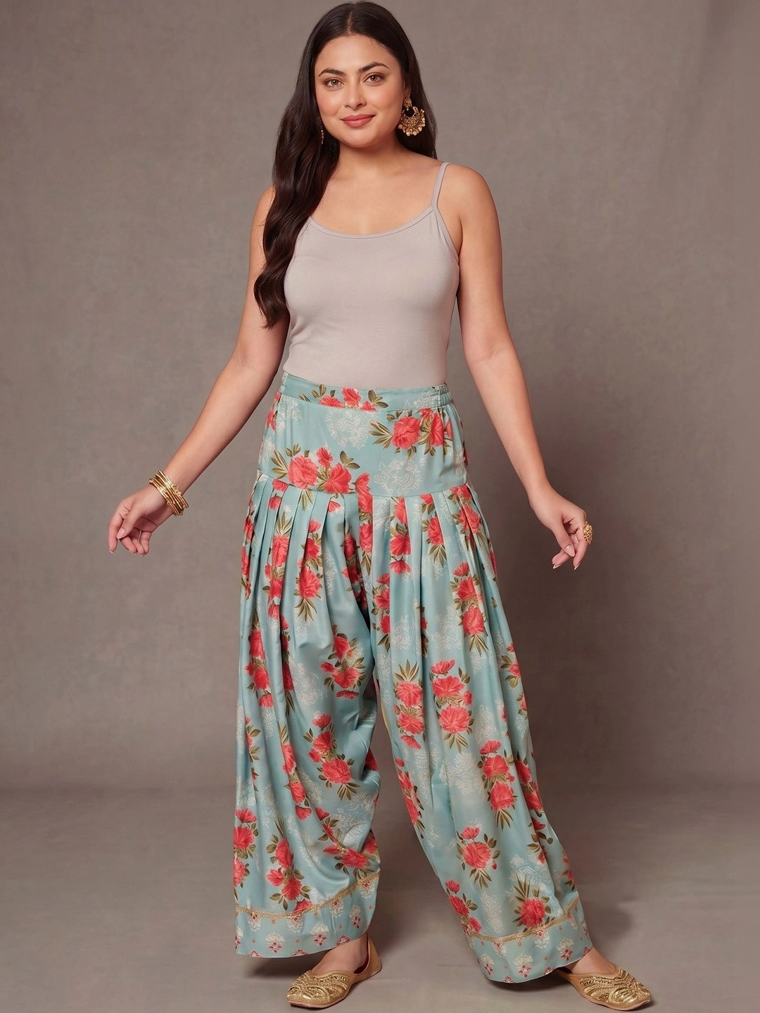 Ahalyaa Women Printed Loose Fit Silk Farshi Salwar