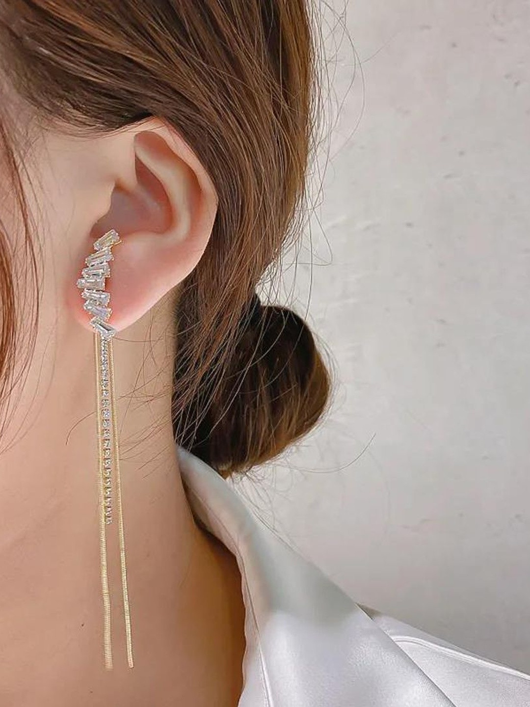 DressBerry Korean Long Tassel Crystal Studded Drop Earrings