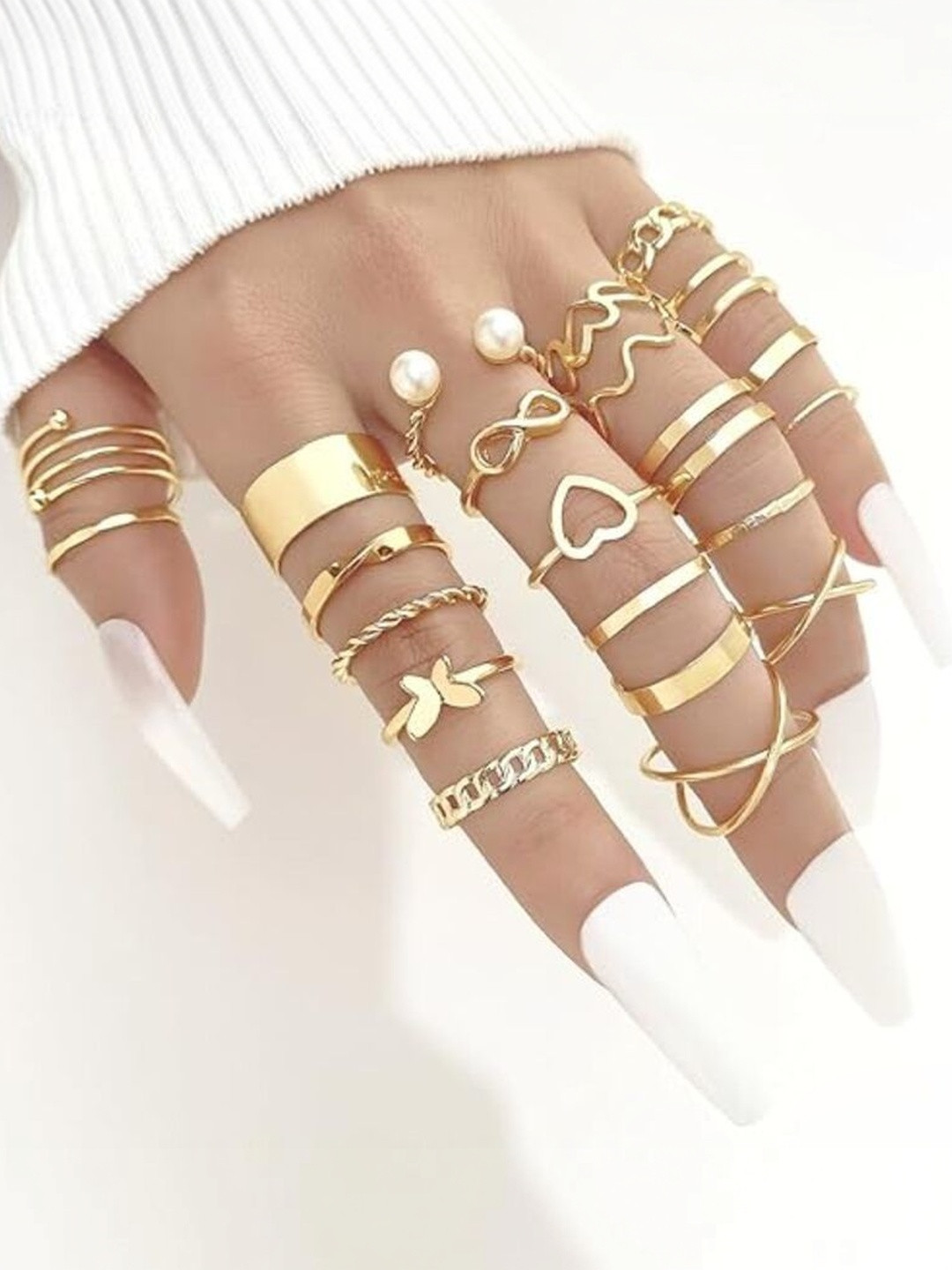 DressBerry Women Set of 22 Gold-Plated Finger Ring