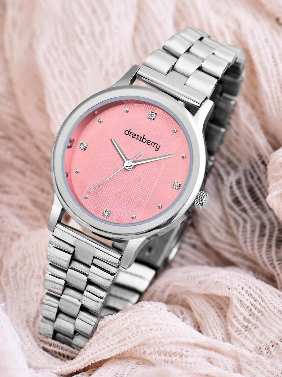 DressBerry Women Brass Embellished Dial & Straps Analogue Watch DB-LR016-PNK-CH