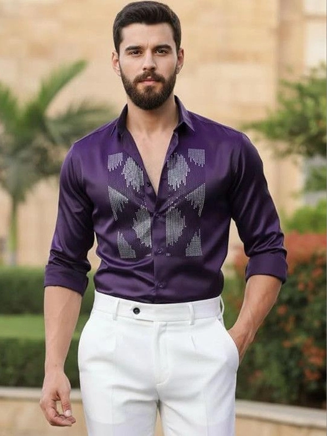 Foomer Men Satin Standard Printed Casual Shirt