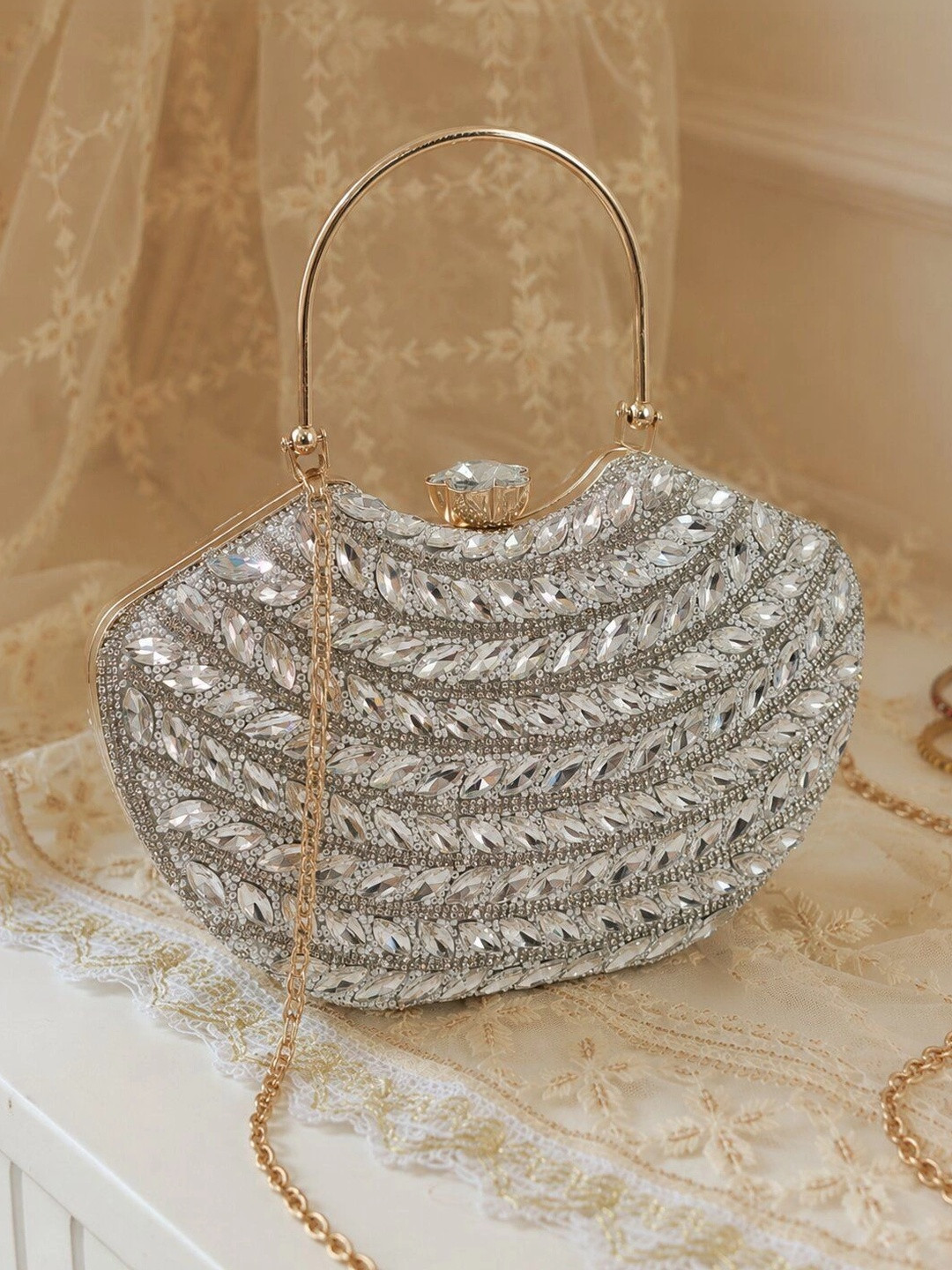 DressBerry Embellished Half Moon Clutch