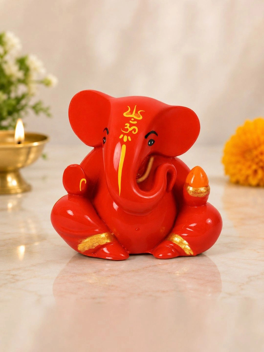 CRAFTAM Orange and Yellow Ganesha Statue Religious Idol Showpiece