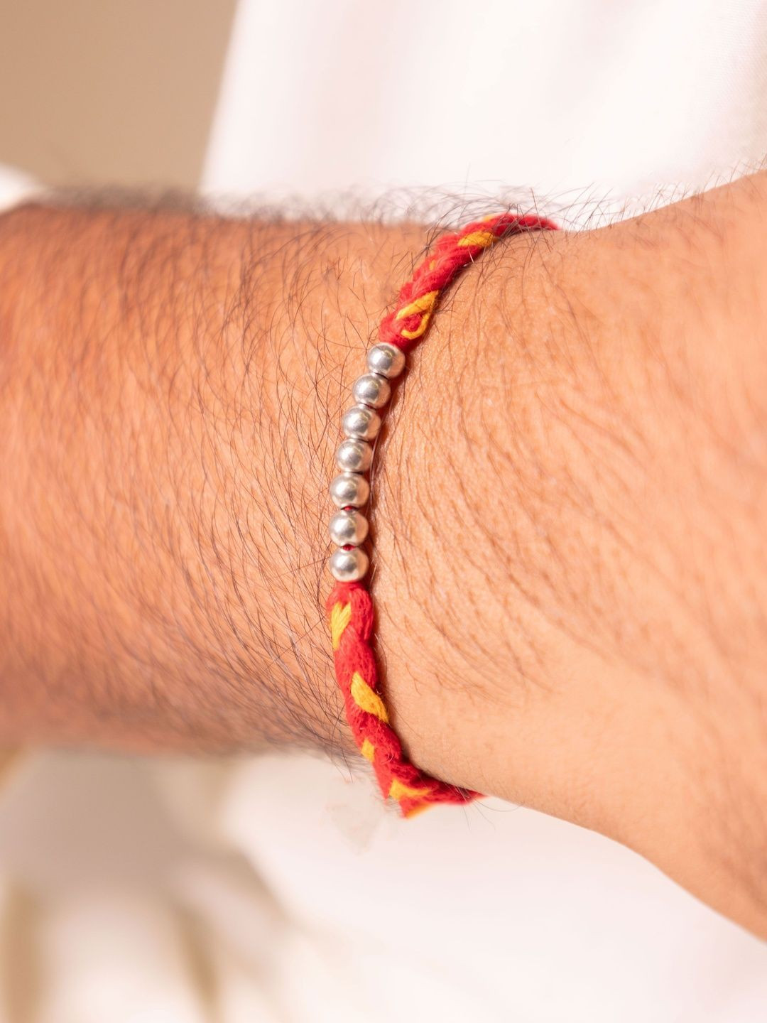 Shyle 925 Sterling Silver Bead Sadabahaar Rakhi with Roli Chawal