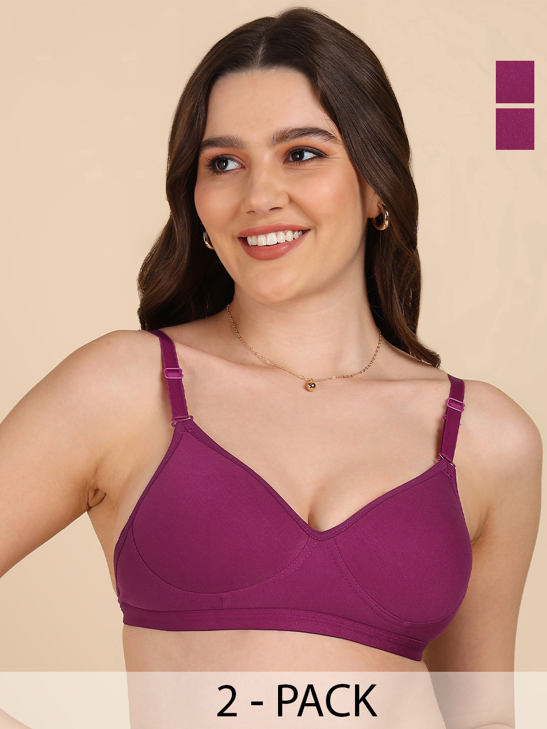 DressBerry Pack of 2 Full Coverage Lightly Padded Sleek-look Cotton T-shirt Bra