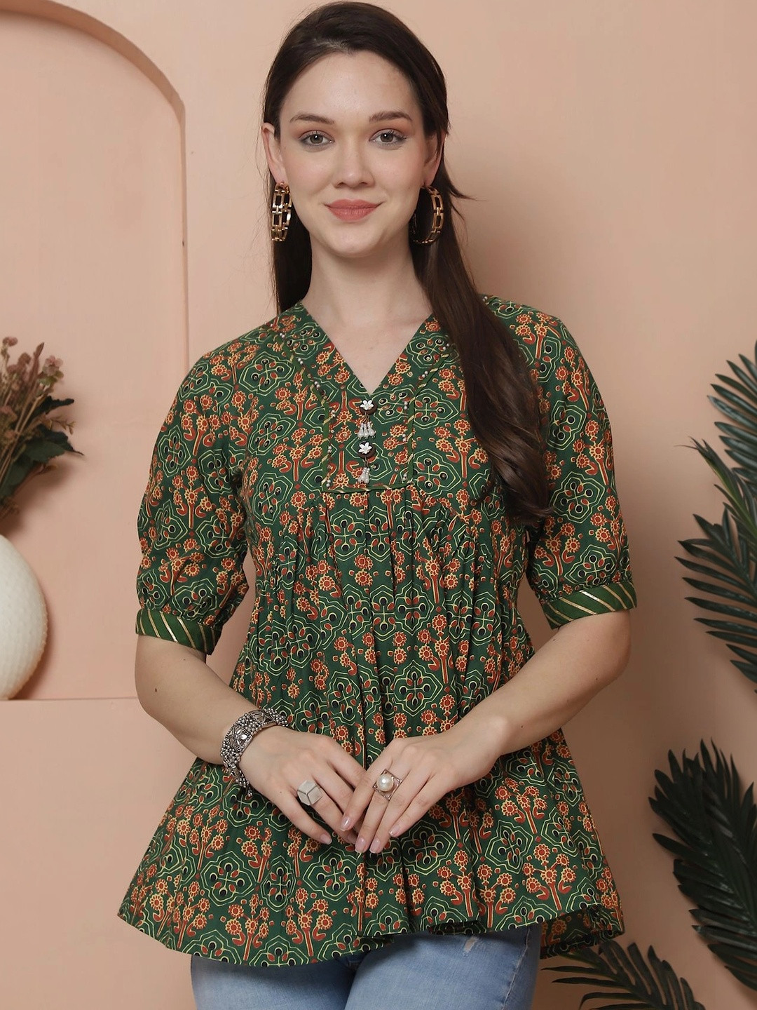 Moda Rapido Women Ethnic Motifs Printed V-Neck Kurti