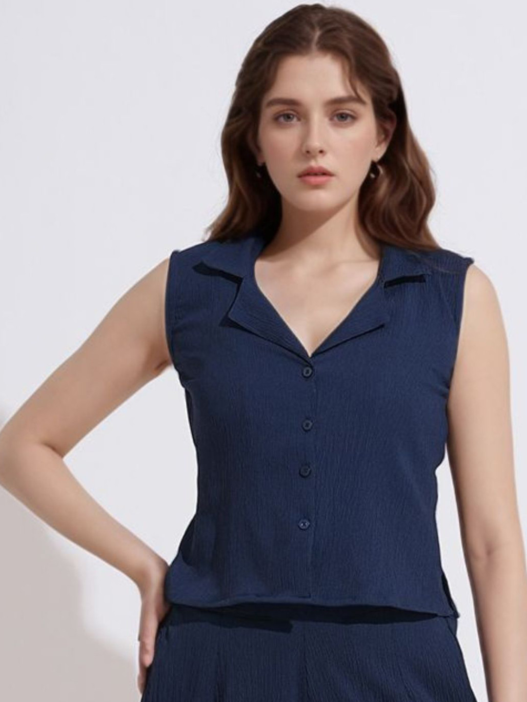 DressBerry Women Cuban Collar Solid Casual Shirt