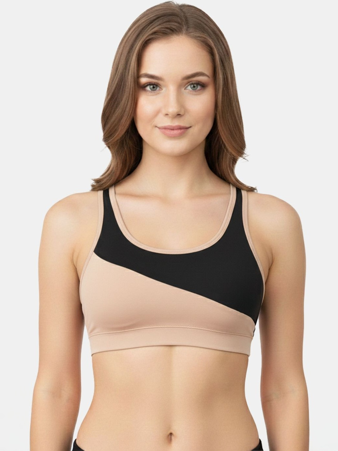 DressBerry Polyester Wireless Non Padded Seamed Racer Back Full Coverage Shaper Sports Bra for Women