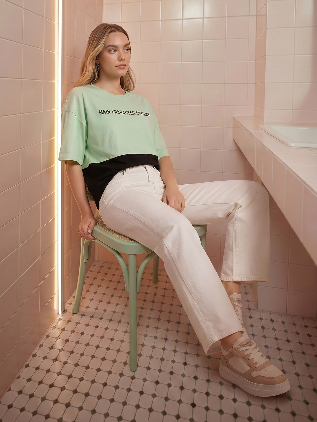 DressBerry Typography Printed Drop-Shoulder Sleeves Oversized Tshirt